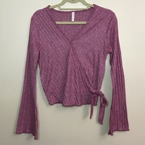 XHILARATION Side Tied Top With Flared Arms. Purple
